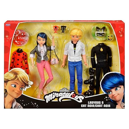 BANDAI Miraculous Set 2 Bambole – Marinette & Adrien con Abiti Ladybug & Chat Noir