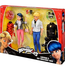 BANDAI Miraculous Pack 2 Muñecas – Marinette & Adrien con Trajes Ladybug & Cat Noir