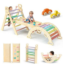 BlueWood 7-in-1 Wooden Montessori Climbing Toy – Indoor Playground