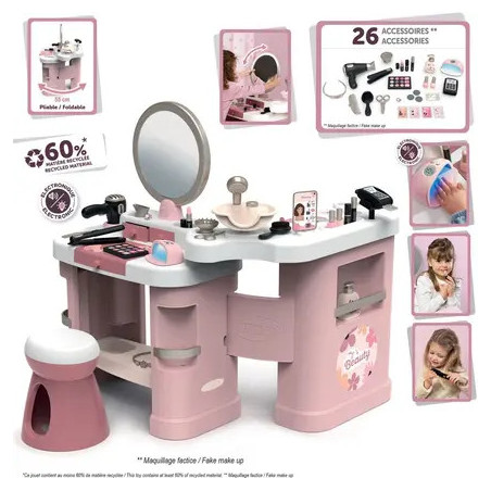 SMOBY My Beauty Center – 3-in-1 Kids Beauty Salon: Hair, Nails & Makeup – Foldable – From 3 Years