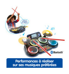 Kidi DJ Drums – Batterie interactive enfant avec Bluetooth, sons personnalisés et effets lumineux – Jouet musical VTech