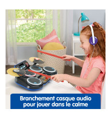 Kidi DJ Drums – Batterie interactive enfant avec Bluetooth, sons personnalisés et effets lumineux – Jouet musical VTech