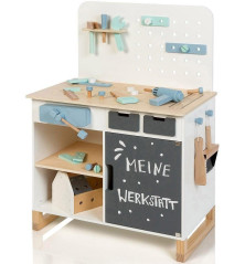MUSTERKIND Banco de Trabajo Fagus – Juguete de madera para niños (blanco/natural)