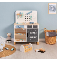 MUSTERKIND Établi Fagus – Établi en bois pour enfants (blanc/naturel)