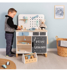 MUSTERKIND Établi Fagus – Établi en bois pour enfants (blanc/naturel)