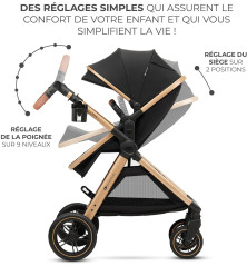Kinderkraft ESME 3-in-1 Kinderwagen – Inclusief Mink PRO i-Size autostoel, Zwart