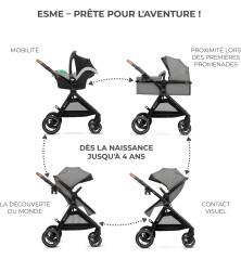 Cochecito Kinderkraft ESME 3 en 1 – Con silla de coche Mink PRO i-Size, Gris