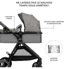 Cochecito Kinderkraft ESME 3 en 1 – Con silla de coche Mink PRO i-Size, Gris