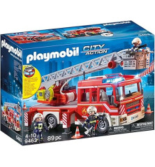 PLAYMOBIL 9463 Camion de Pompiers – Véhicule de Secours avec Échelle, Lumière et Son