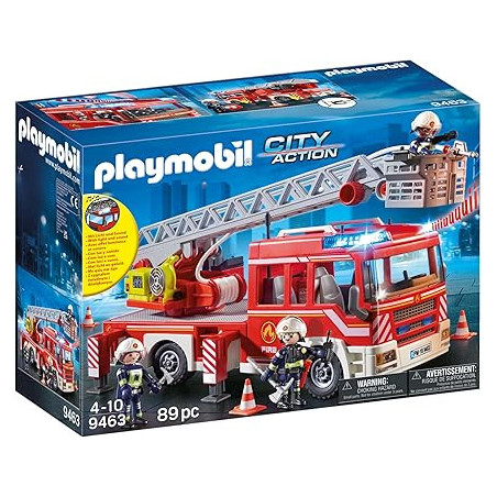 PLAYMOBIL 9463 Camion de Pompiers – Véhicule de Secours avec Échelle, Lumière et Son