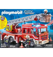 PLAYMOBIL 9463 Camion de Pompiers – Véhicule de Secours avec Échelle, Lumière et Son