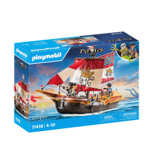 Playmobil Barca dei Pirati 71418 – Barca galleggiante con cannoni e figure