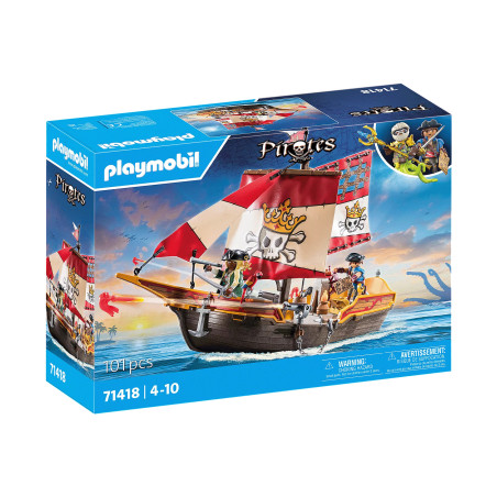 Playmobil Barca dei Pirati 71418 – Barca galleggiante con cannoni e figure