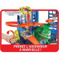 Hot Wheels Ultimate Garage City vs Robo Beasts – Meerniveaus racebaan met bewegende T-Rex en 2 auto's